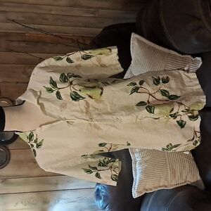 Women Pear Graphic Tropical Button Down Top Shirt Size M